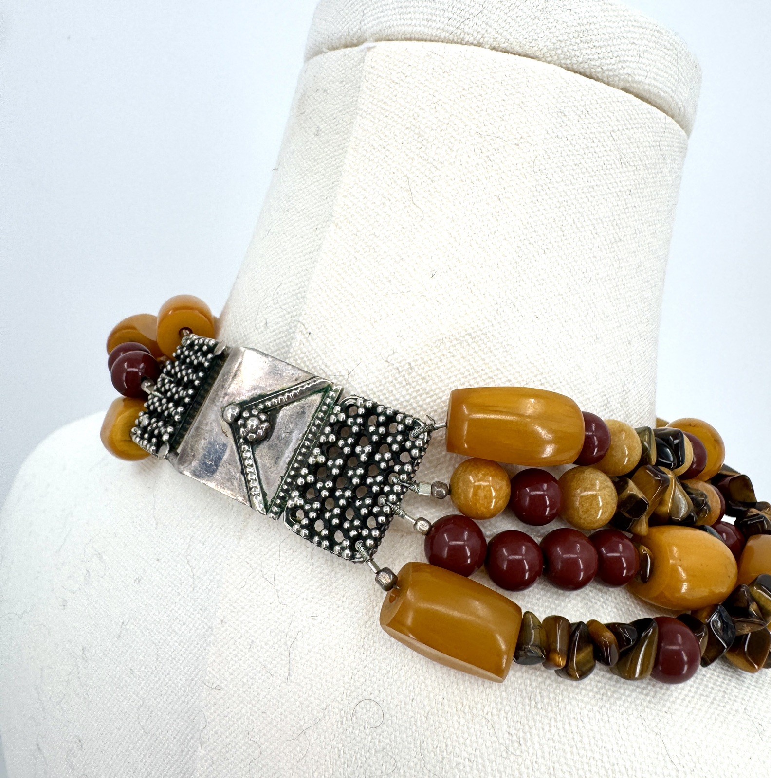 Vintage Estate Chunky Yellow Jasper Tiger’s Eye Mookaite Statement Necklace