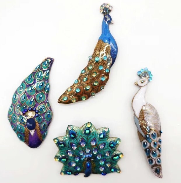 White Peacock – Japanese cloisonné enamel Pin Brooch Made-to-order NEW