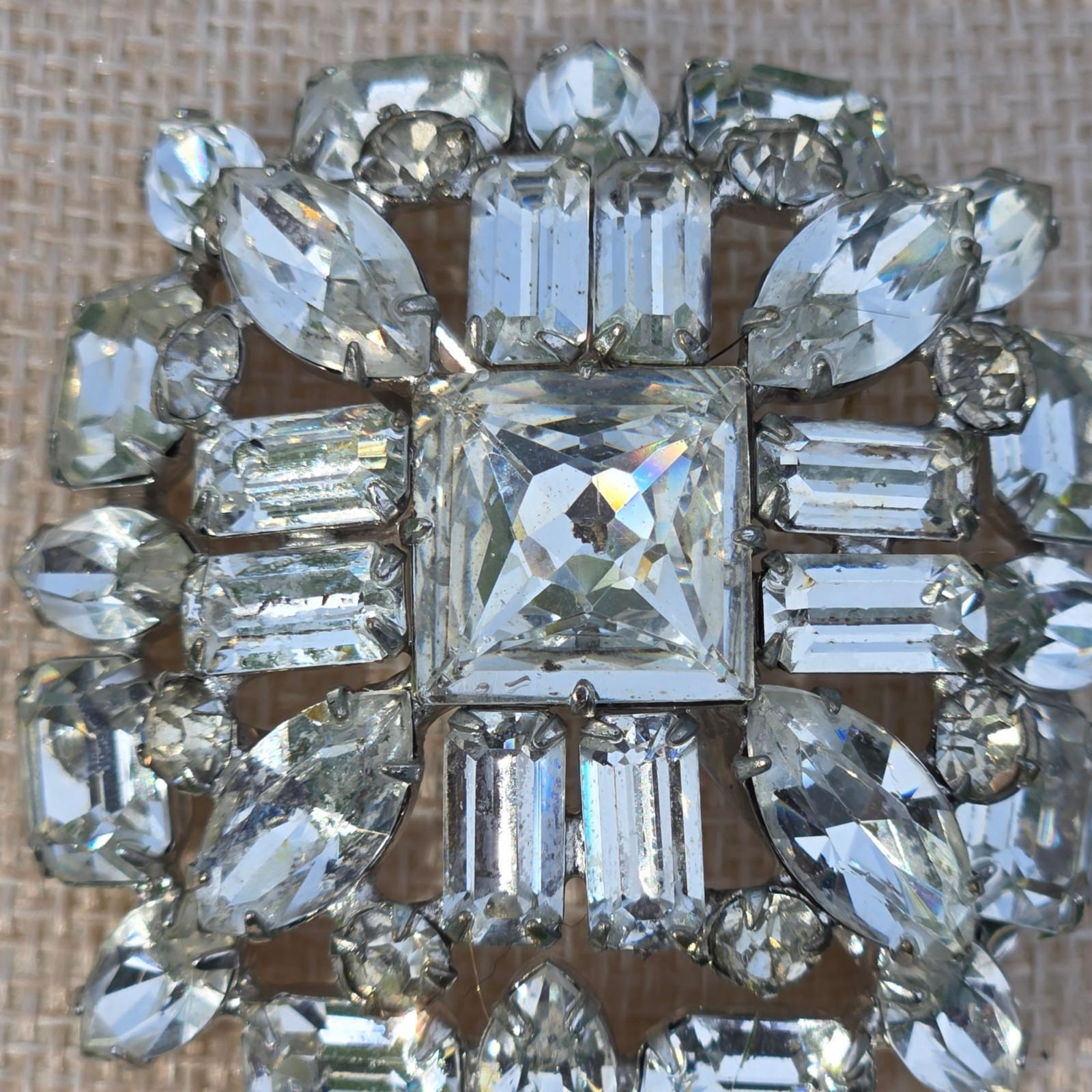 Vintage Kramer of New York Rhinestone Brooch Glamorous large Crystal Pin MCM 2″