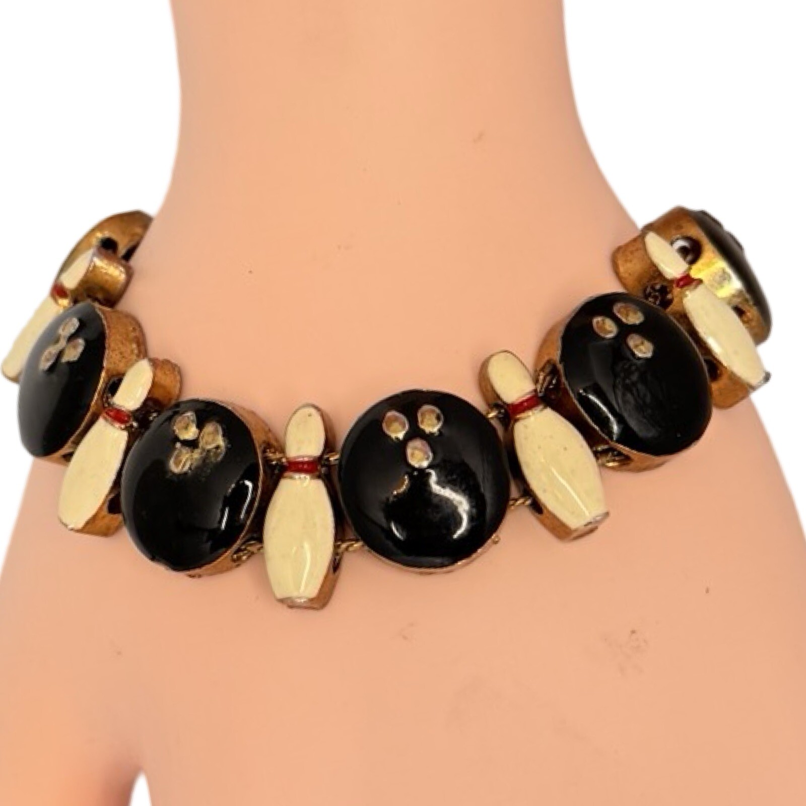 Bowling Ball Bracelet Slider Charm 7” Gold Tone Bowling Gift Vintage