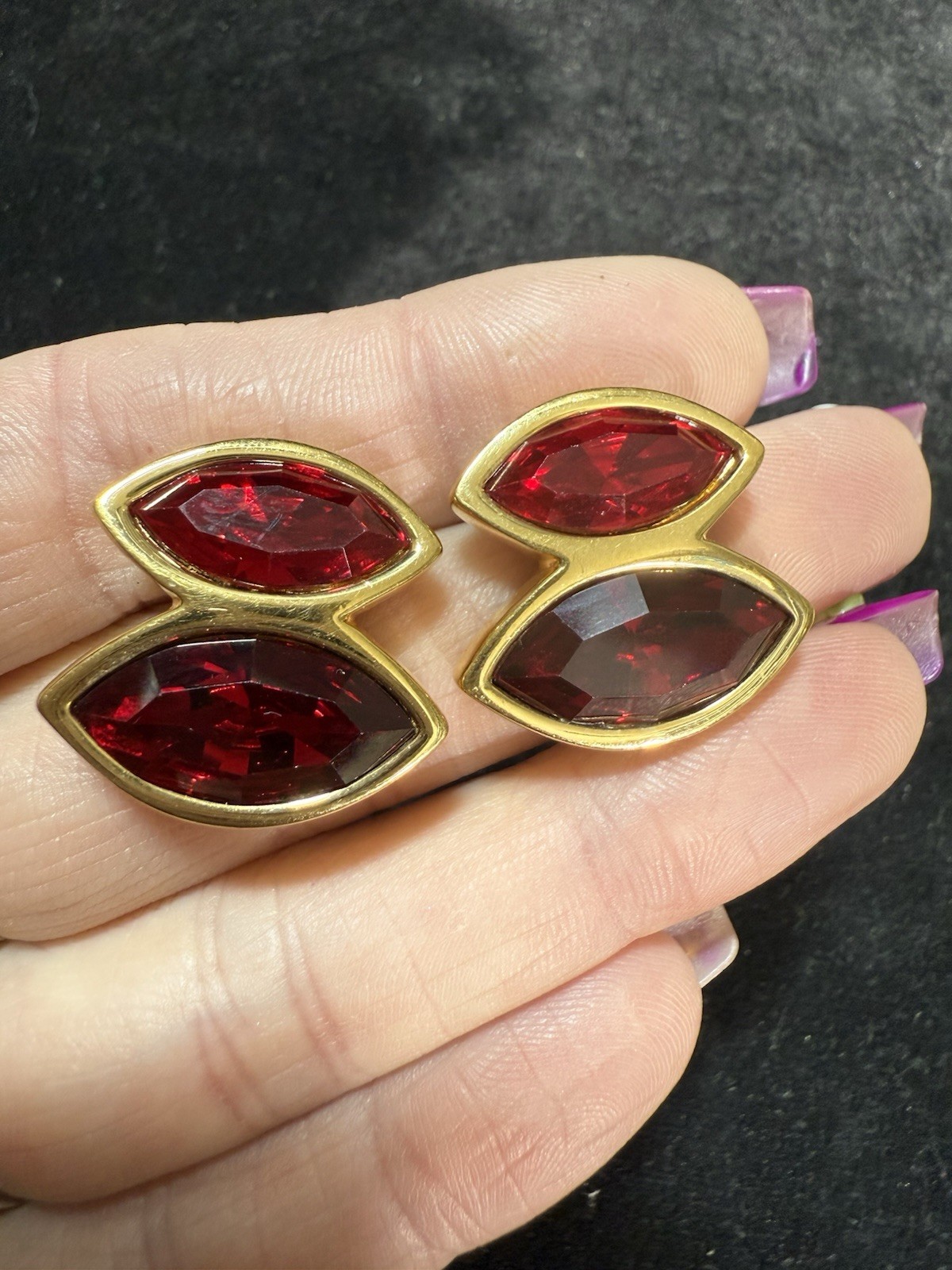 Vintage Swarovski SAL Red Crystal Gold Tone Earrings Signed