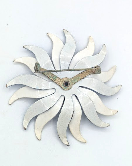 Vintage Red White Blue Enamel Flower Brooch Patriotic Americana Pin