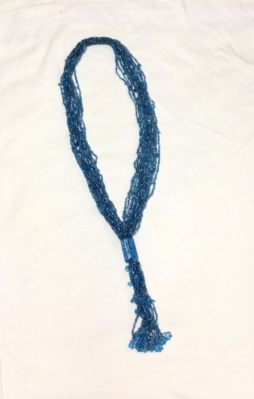 Vintage MultiStrand Blue Seed Bead Necklace 21 In Lariat Style