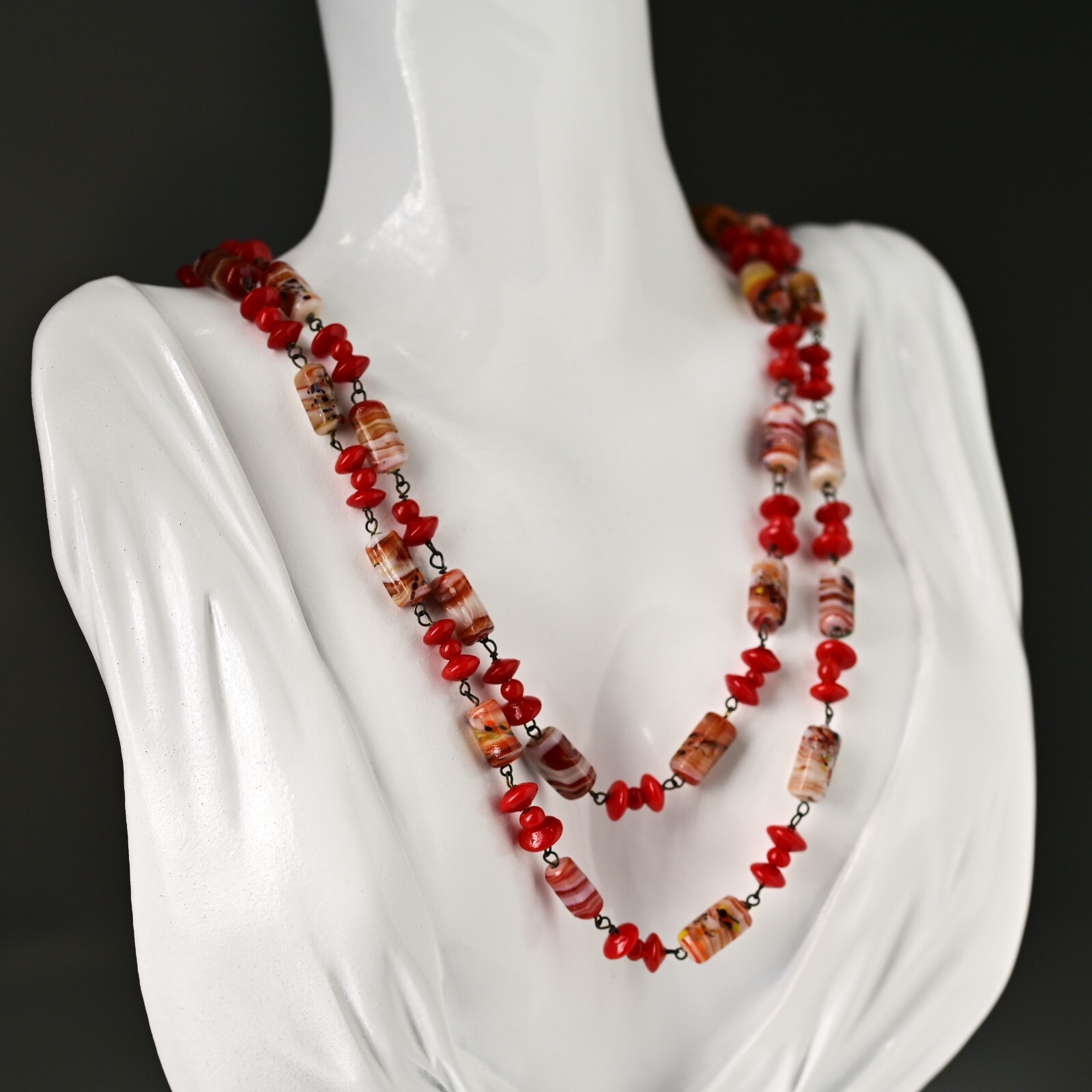 Vintage Original Italian Venetian Silver Murano Art Glass Beaded Estate Necklace