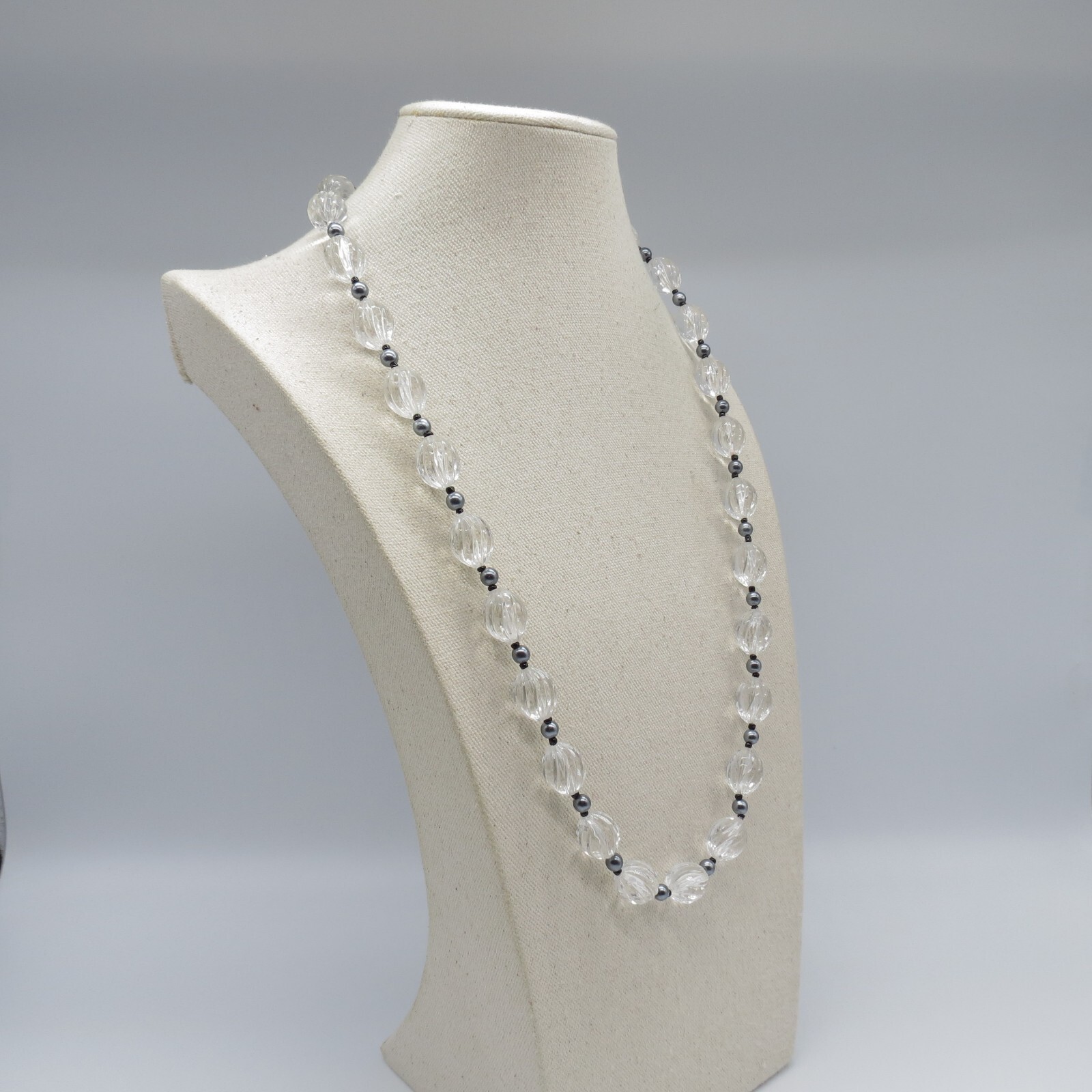 Vintage Clear Beaded Necklace Lightweight Retro 30″