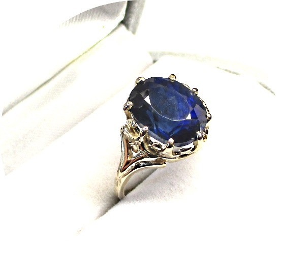 Pretty – Deep Blue TANZANITE Ring – Solid 14k Yellow Gold – Antique Mtg…