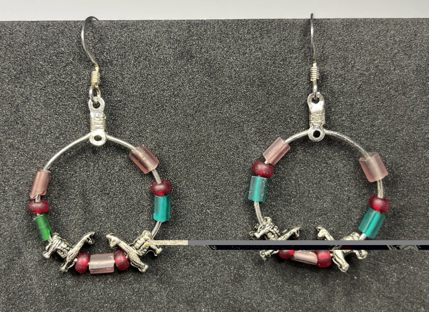 Vintage Llama Hoop Earrings Silver Tone Unsigned