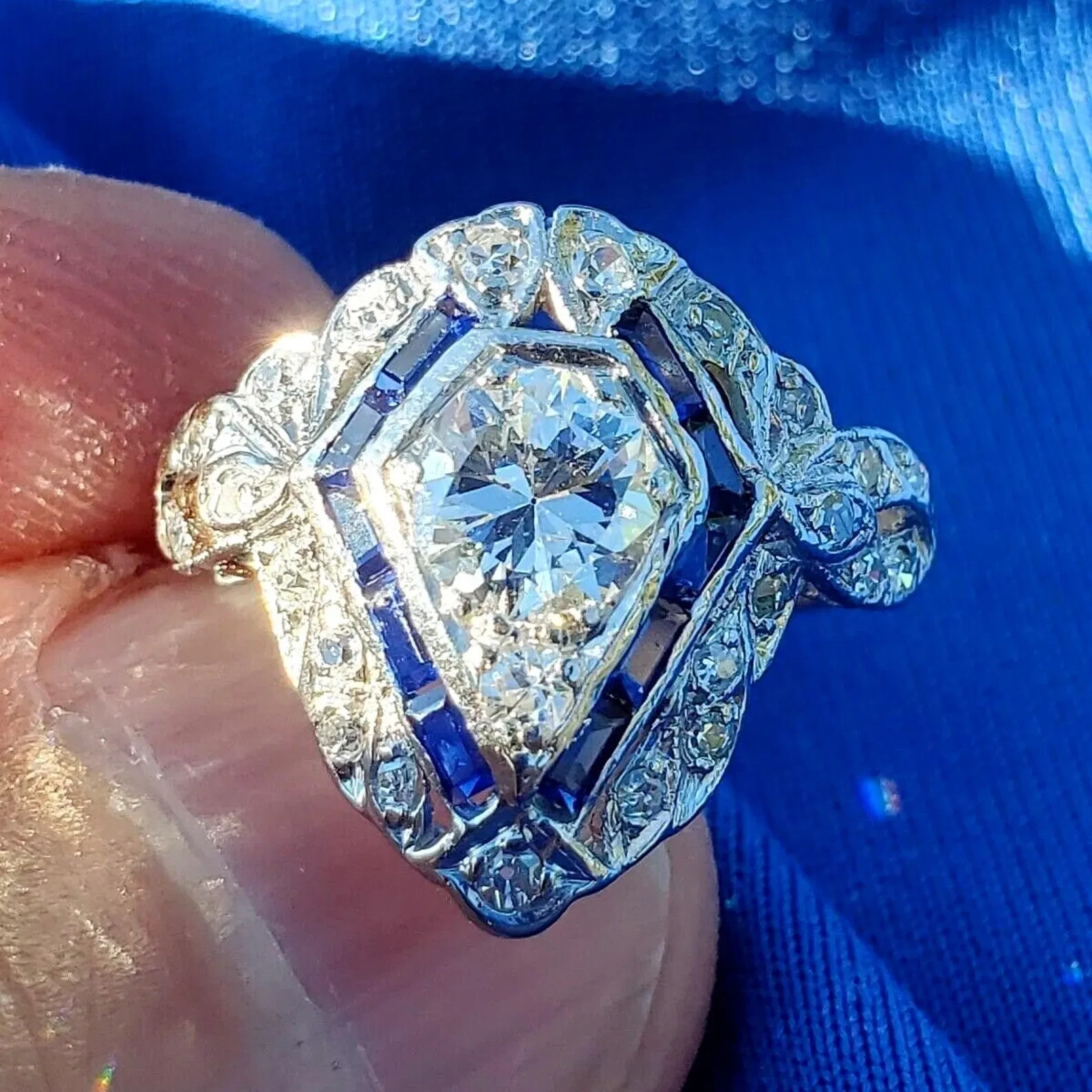 Original EARTH MINED DIAMOND Deco Engagement Ring PLATINUM Statement Solitaire 5