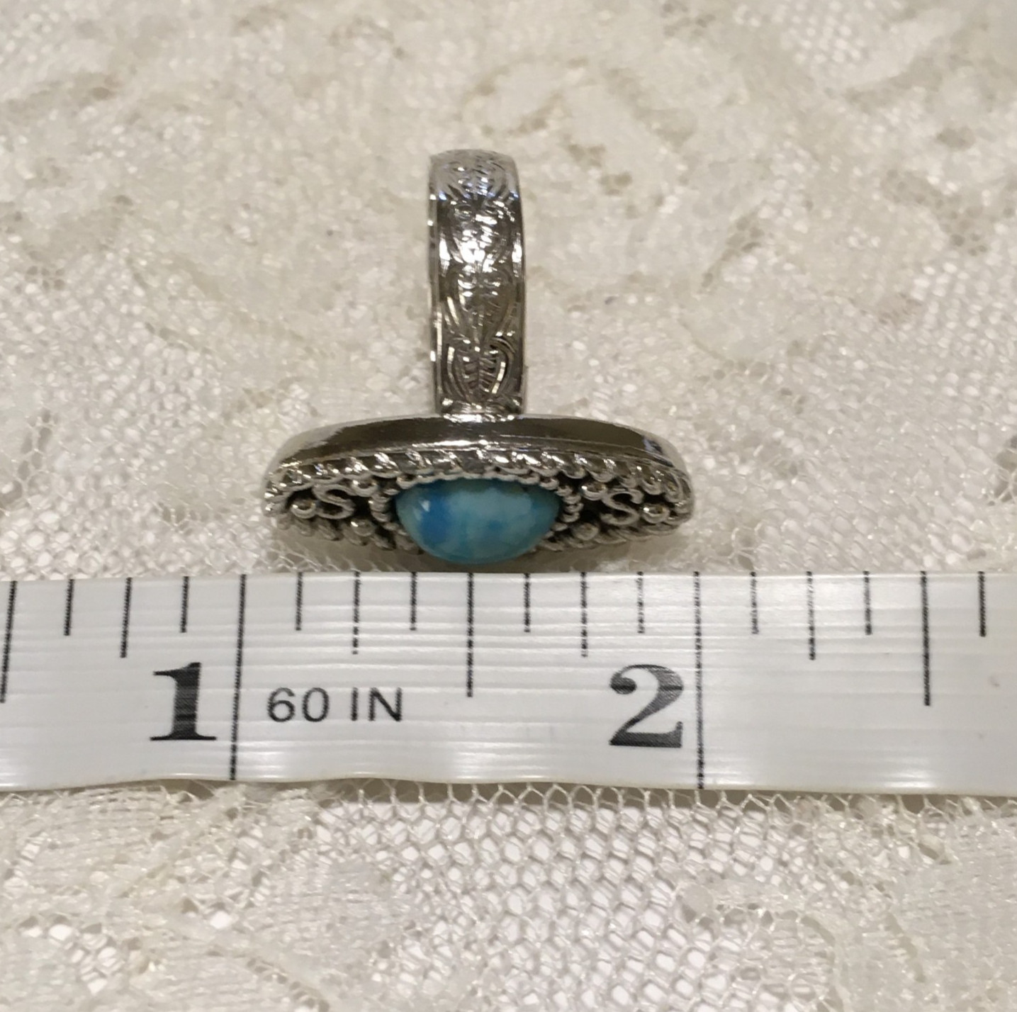 Vintage Sarah Coventry Blue Cabochon Stone Ring Long Oval Silver Tone Adjustable