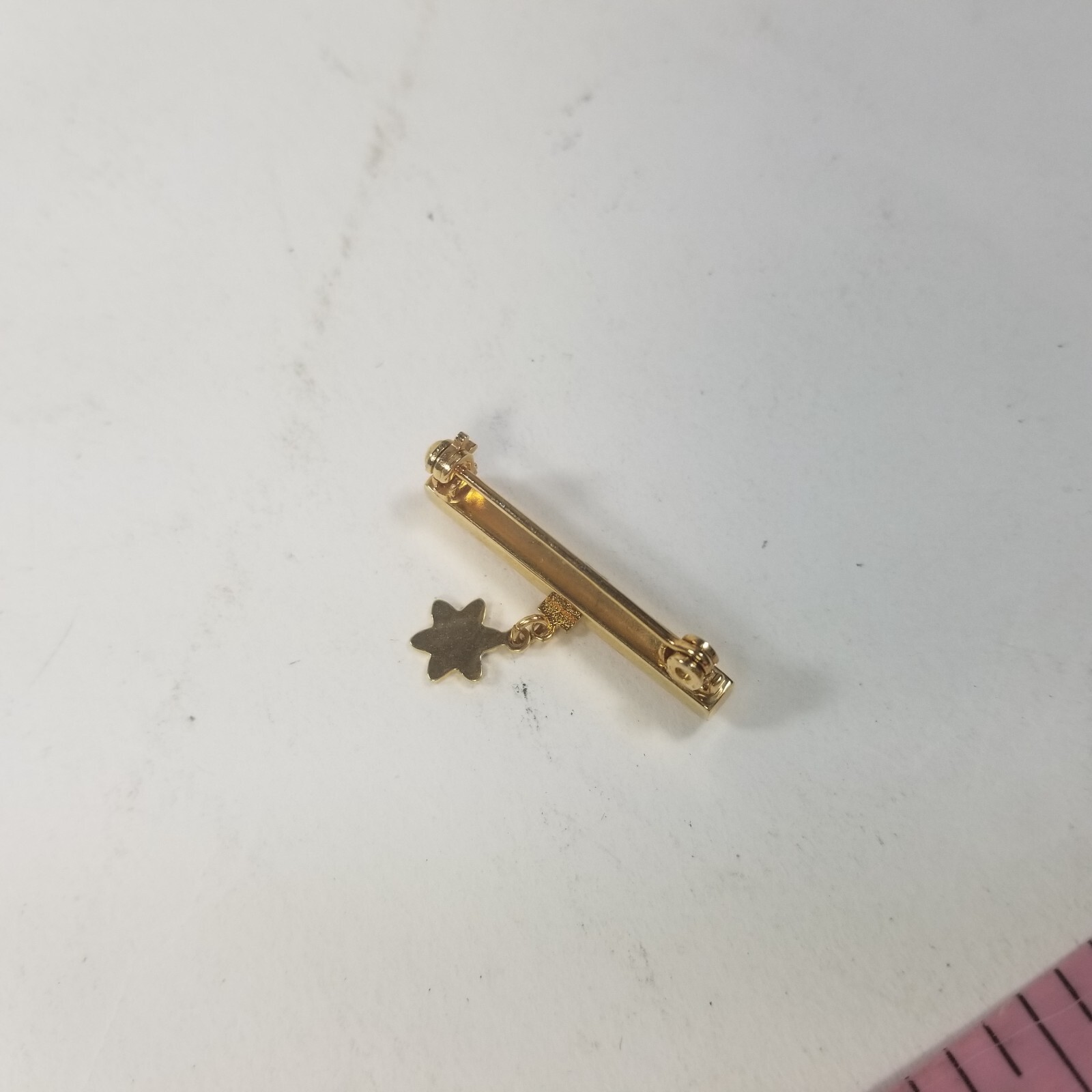 Flower Bar Brooch Pin Enamel Gold Tone Dangle