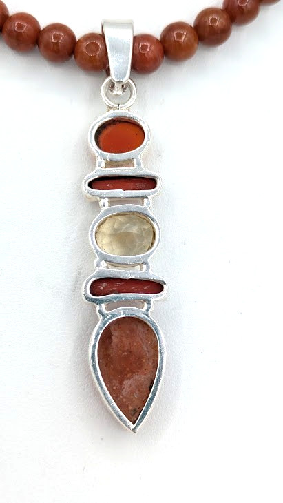 Vintage Sterling Silver Carnelian Citrine Pendant Necklace Goldstone