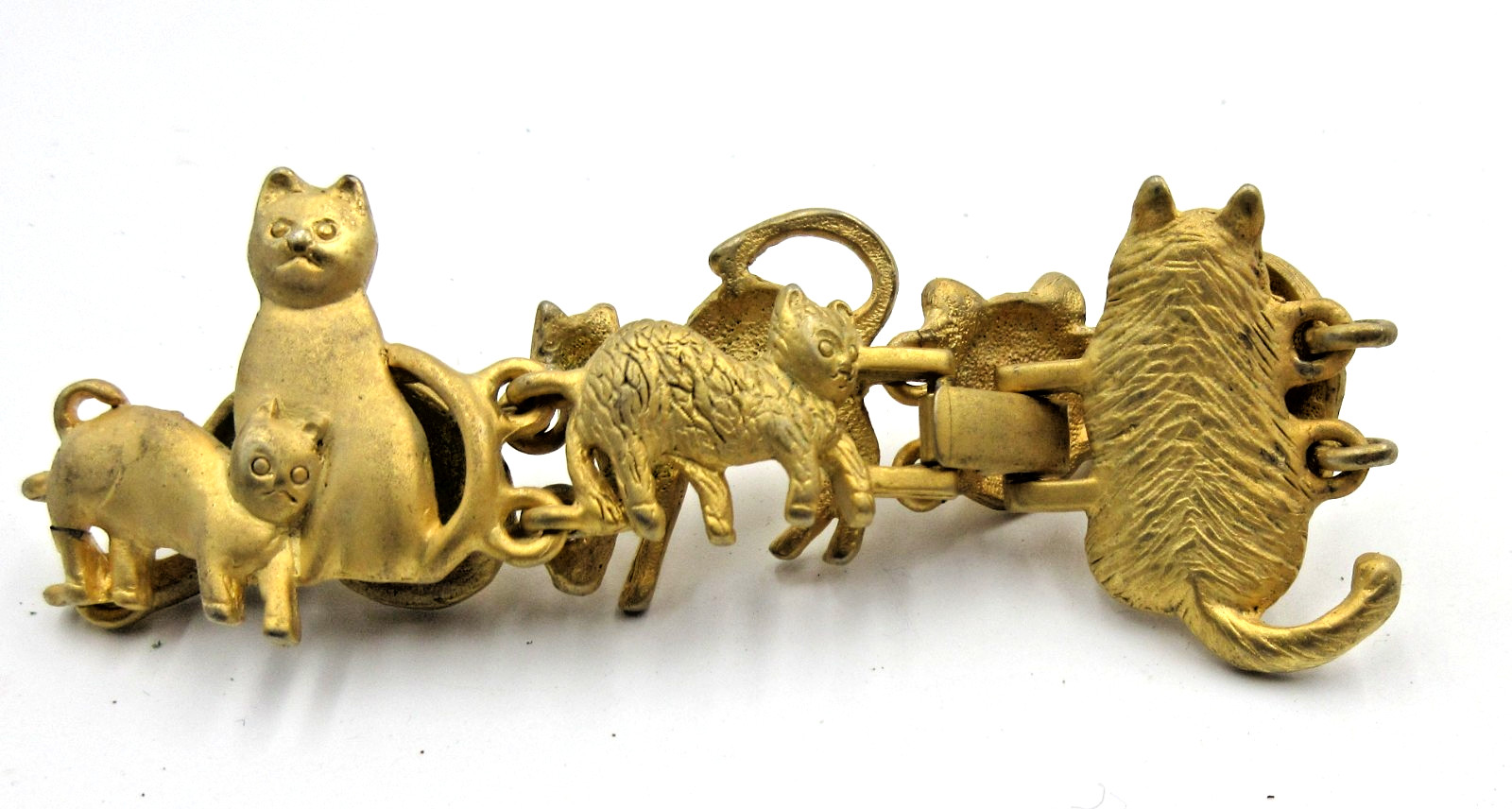 VTG 7.25″ SIGNED AJC KITTEN KITTY CAT FELINE WRAP bracelet brushed gold tone mtl