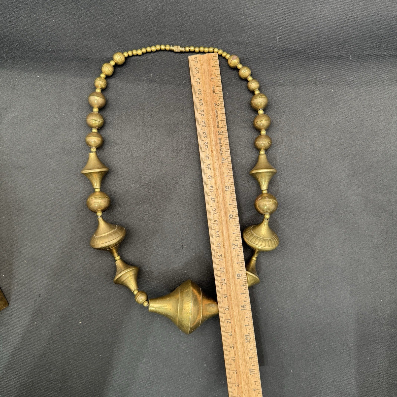 Large Brass Beaded Necklace Retro Screw Clasp Bohemian MCM Costume Jewlery