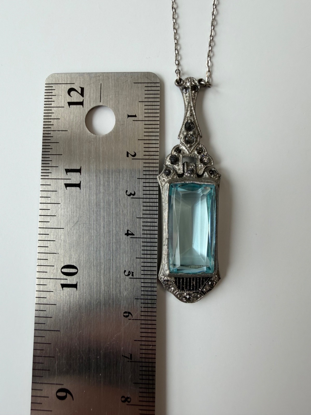 Antique Art Deco Approx. 11Ct 22x11mm Aquamarine Colored 835 Silver Pendant