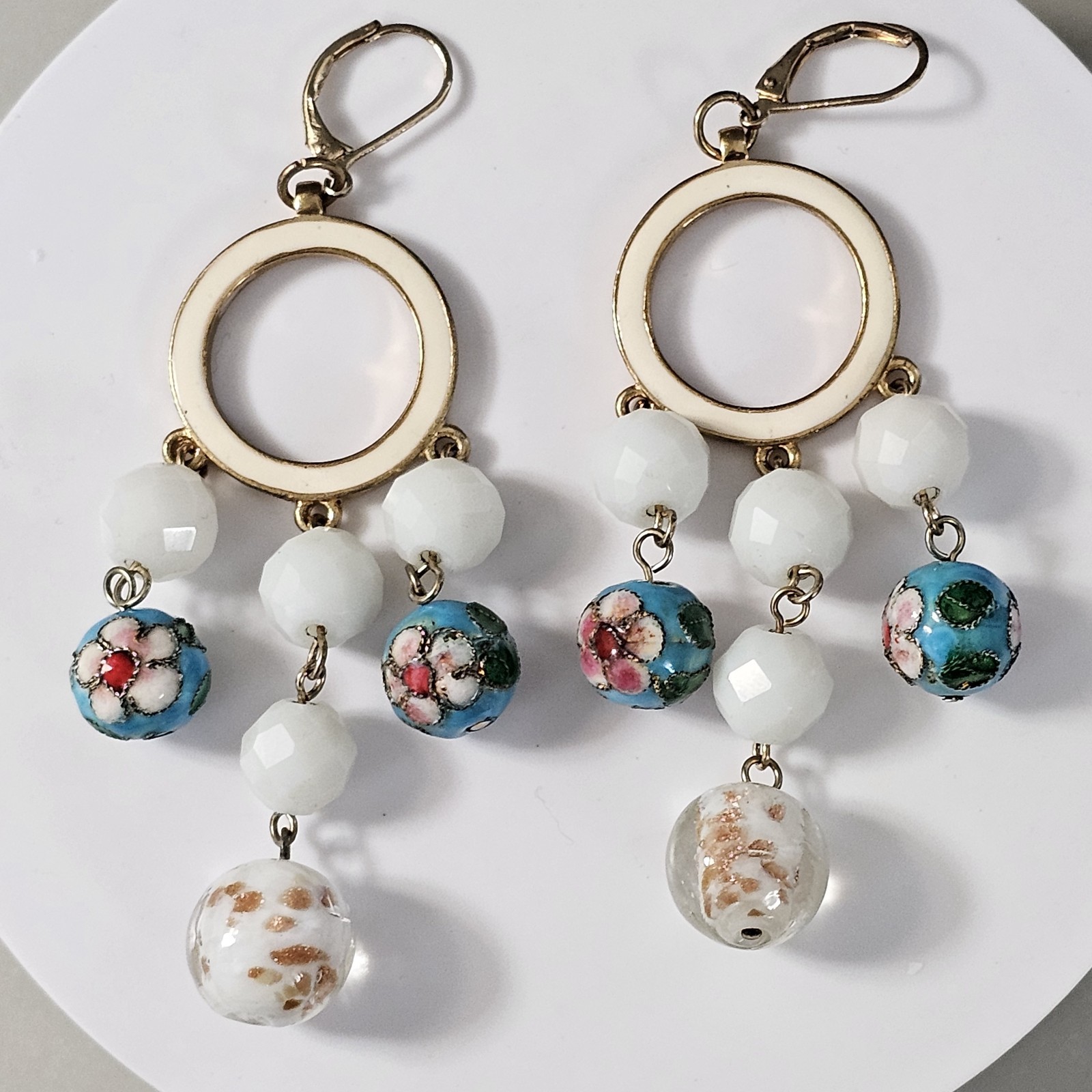 Vtg Loulou de la Falaise Cloisonné Beaded Drop Earrings Signed Designer