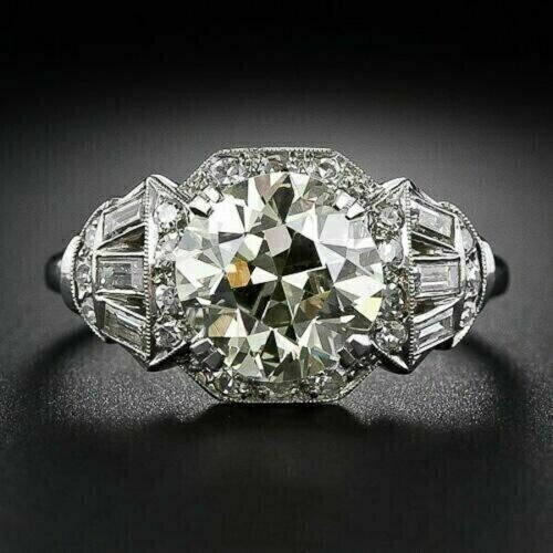 Vintage Art Deco Style Round Cut Lab Created Diamond Engagement 925 Silver Ring