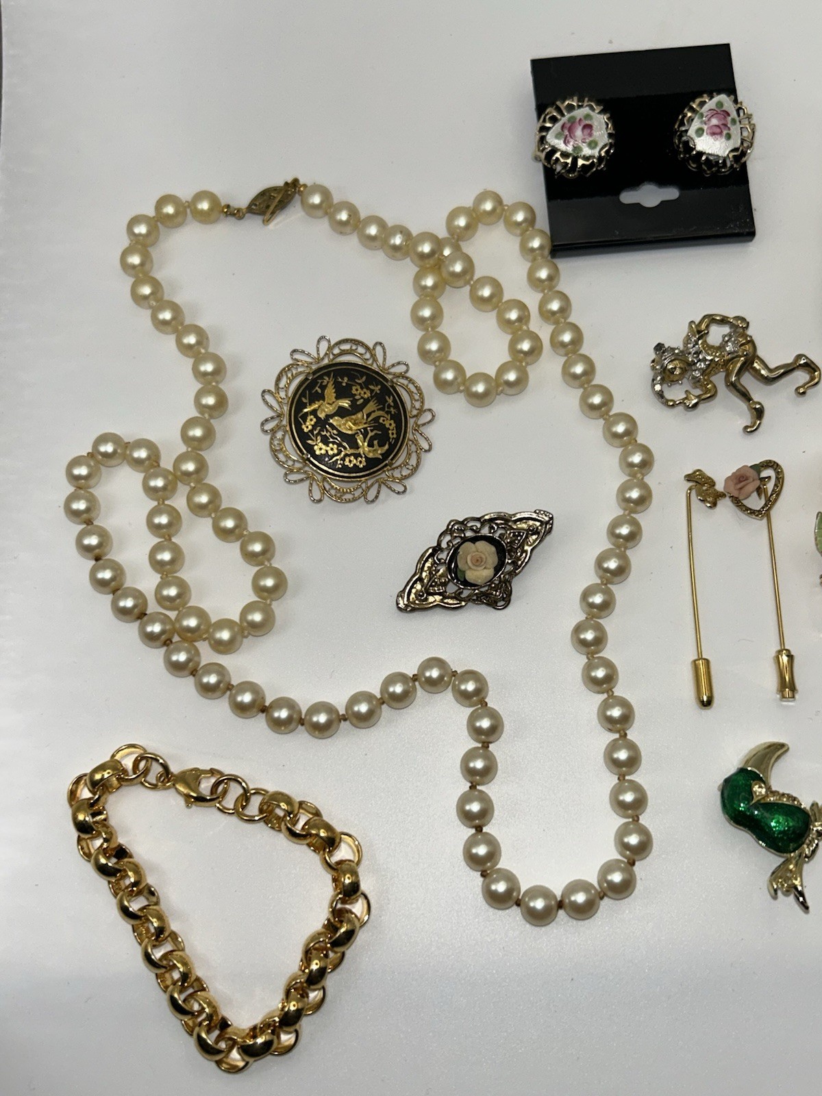 Vintage Estate Costume Jewelry Lot of 16 Brooches Stick Pins Necklaces Bracelets