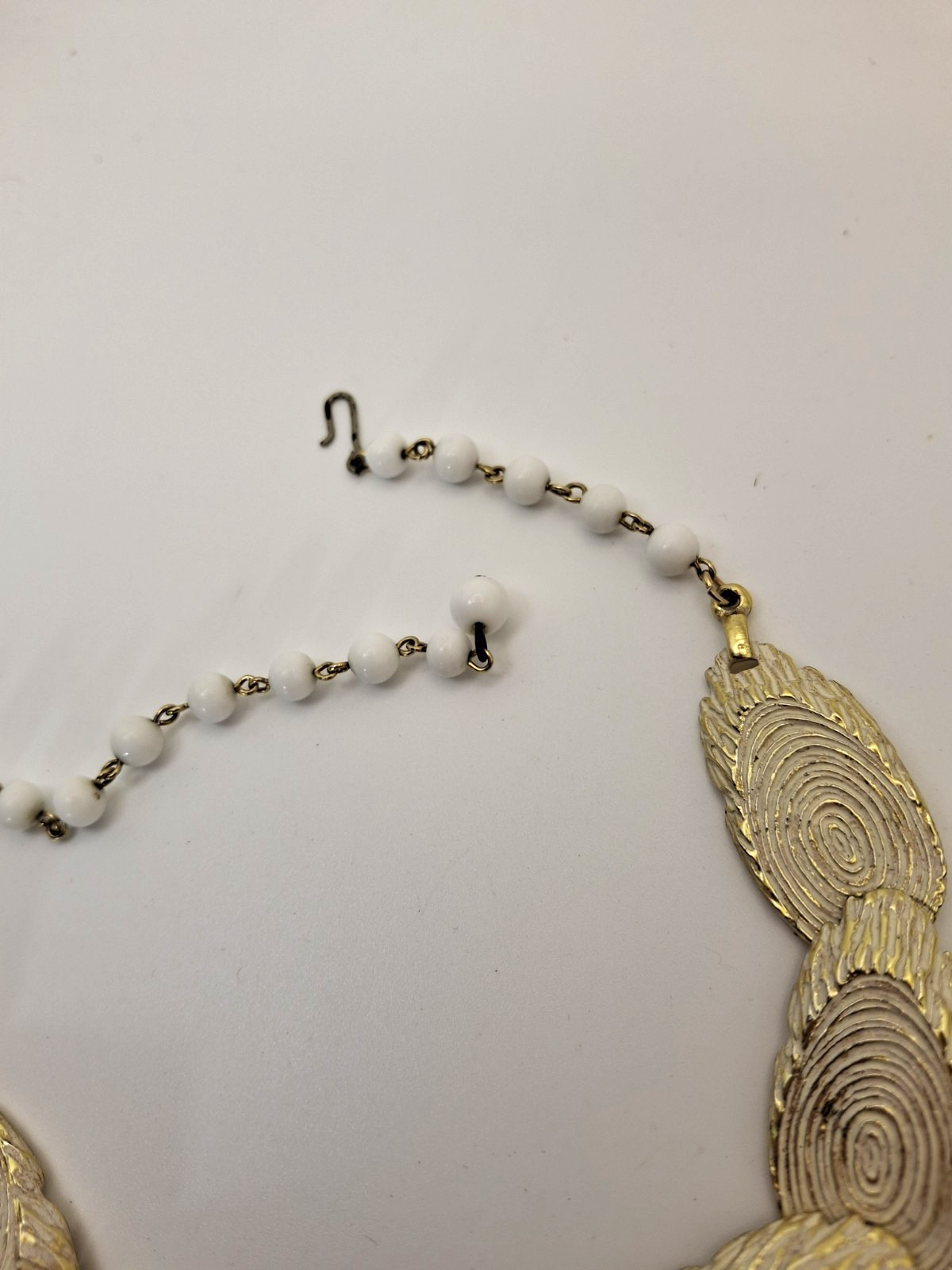 Vintage BSK Collar Link Necklace White Enamel Log Slices Trees Cabincore Nature