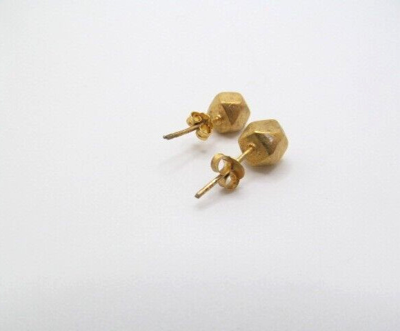 Vintage Gold Tone Solid Cube Cubed Nugget 6.4mm Stud Earrings