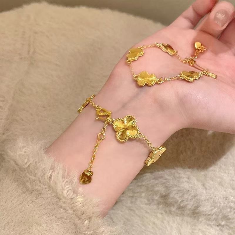 Gold Plated Clover Bracelet Bangle Set Lucky 4-Leaf Stackable Jewelry for woman