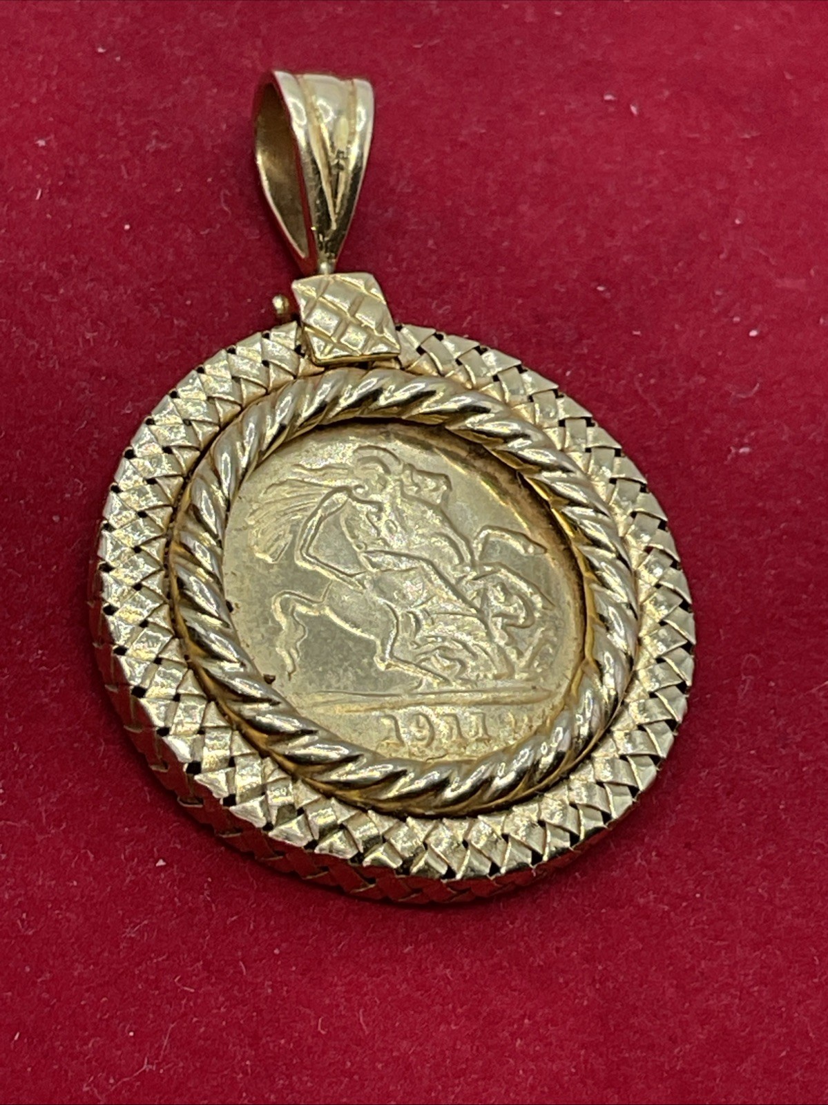 1911 GREAT BRITAIN KING GEORGE GOLD COIN in 21K Frame & Lock CUSTOMIZED CHARM