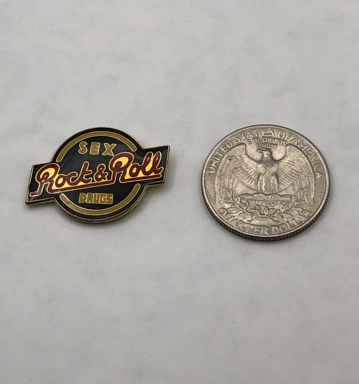 Sex Drugs Rock & Roll Enamel Metal Lapel Pin Music Vintage 80s Collectible Pin