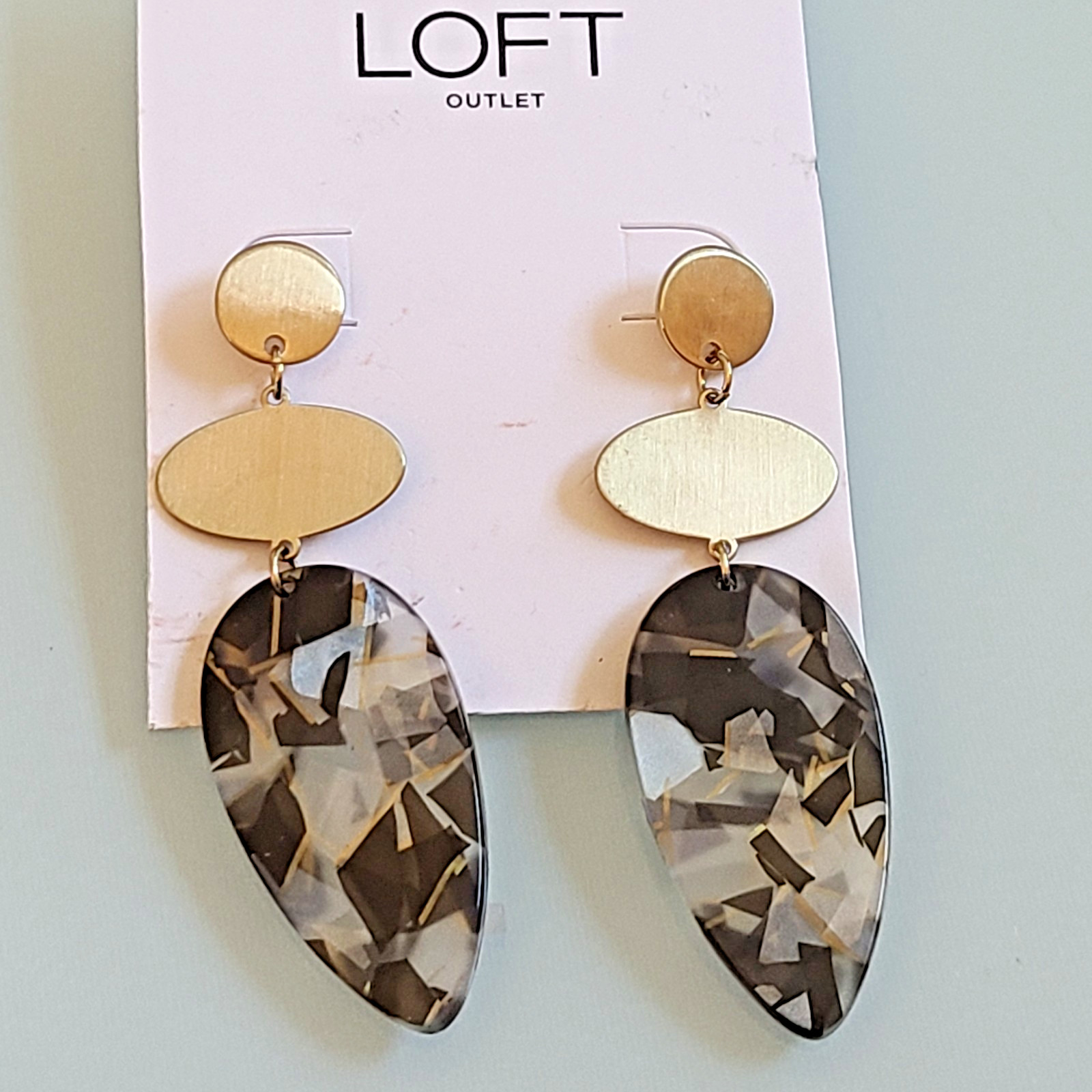 Loft Outlet Gold Tone & Black Tortoise Shell Acetate Geometric Drop Earrings