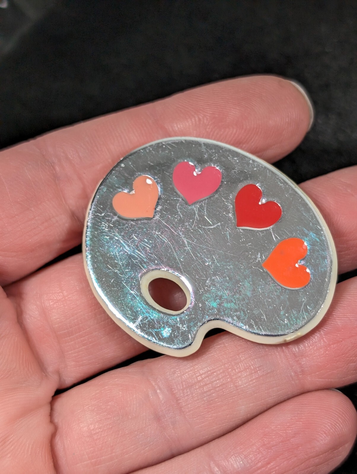 Vintage Hallmark 1984 Heart Paint Palate Pin Brooch Acrylic Pink Silver