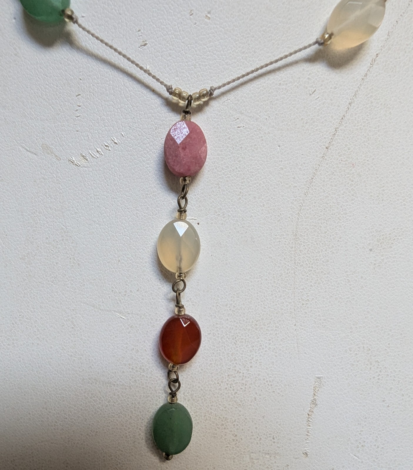 Sterling Silver With Small Faceted Stones And A Vtg Acrylic Oval Beads Necklace