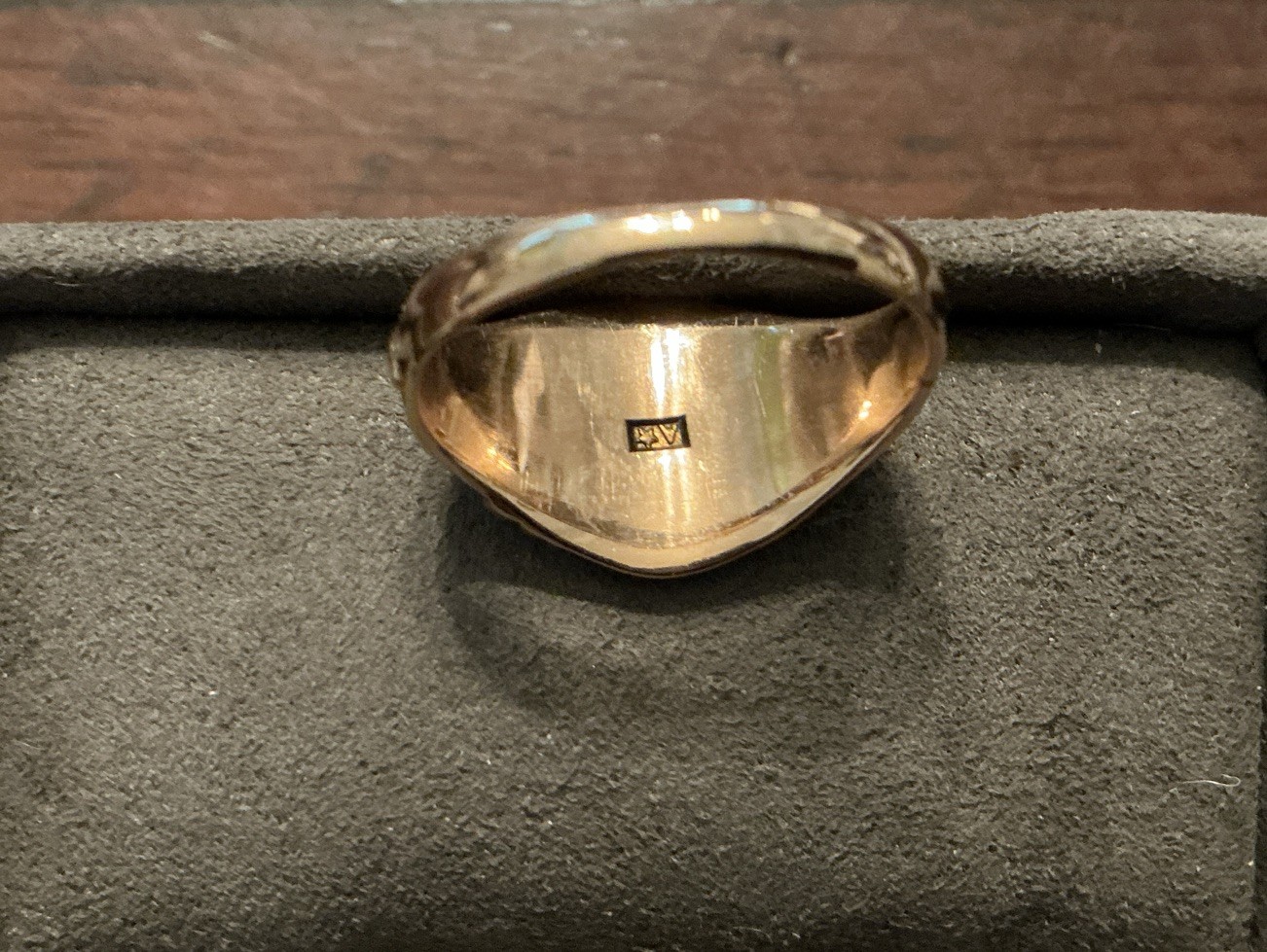 ANTIQUE ART NOUVEAU 14K Yellow Gold Oval Signet Ring Monogram GVB Size 7