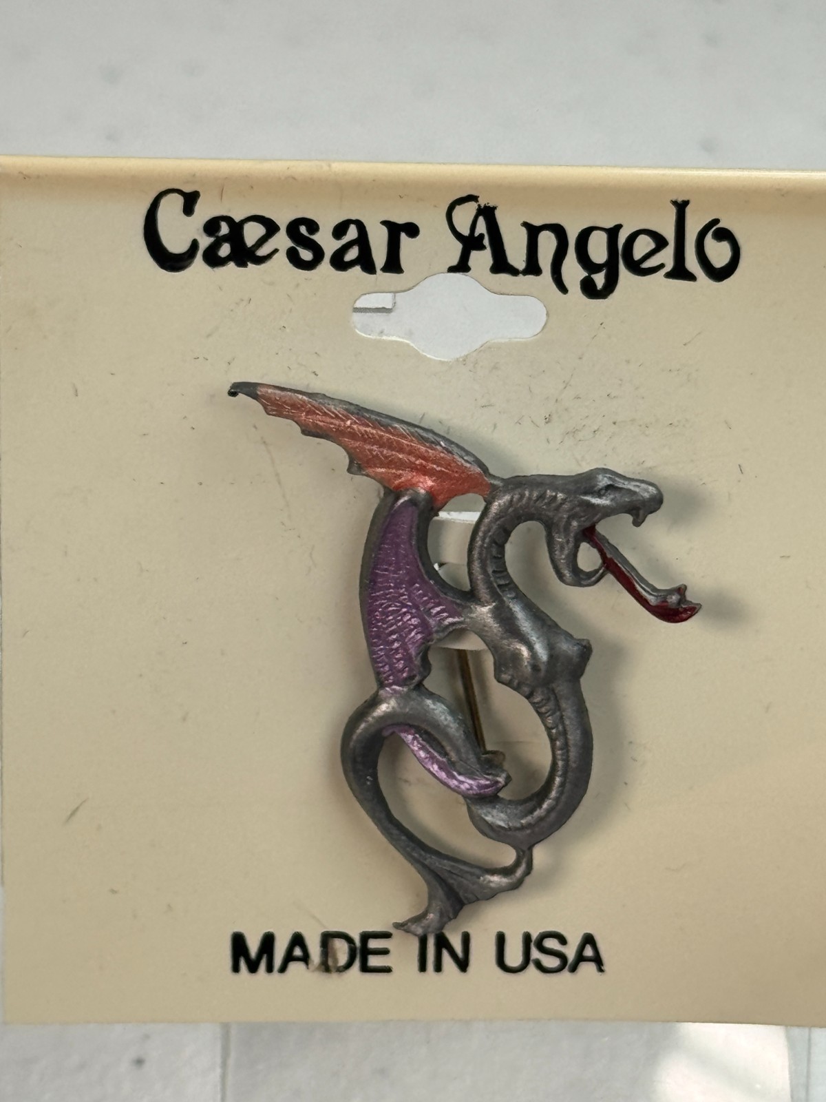 Vintage Brooch Caesar Angelo Dragon Fantasy Creature Made In USA y2k 90s 80s