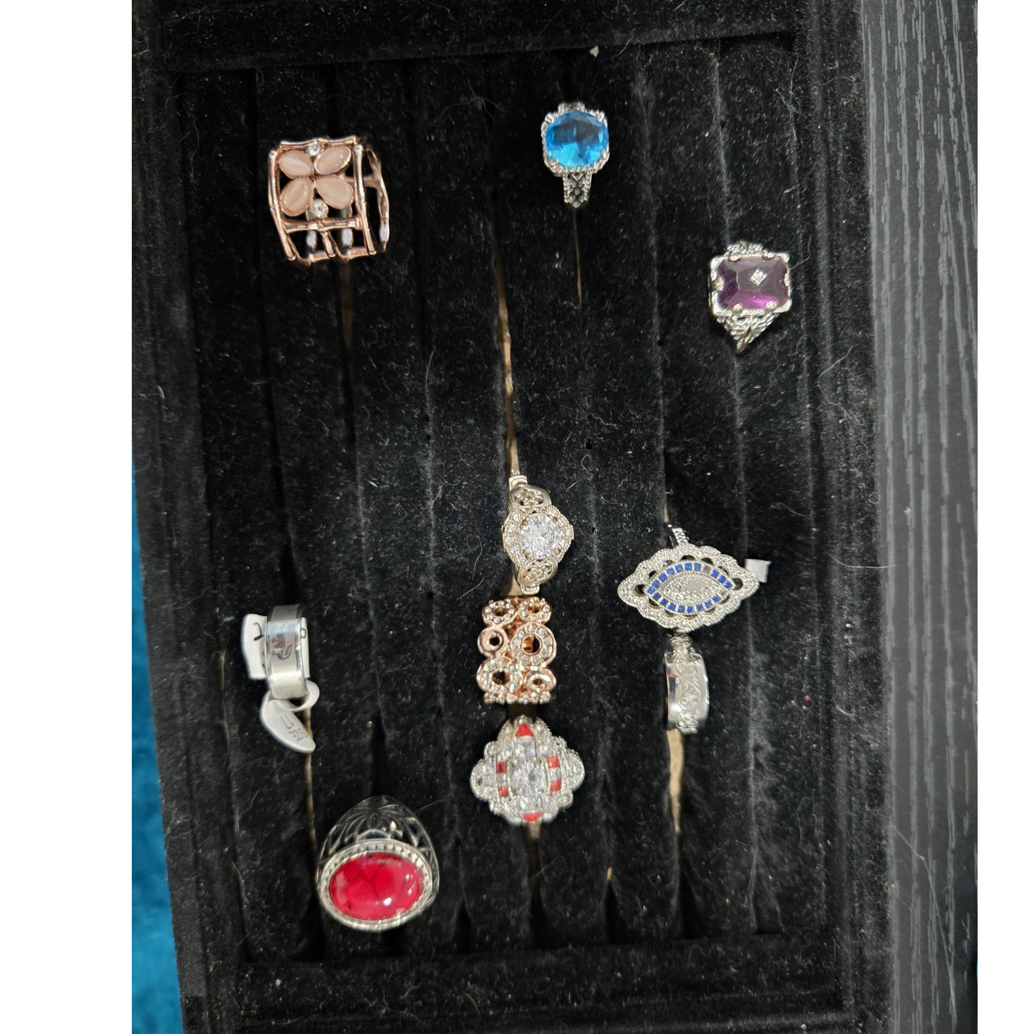 10-Piece Fashion Mixed Lot Rings, Metal & Stone, Assorted Gemstones with Display