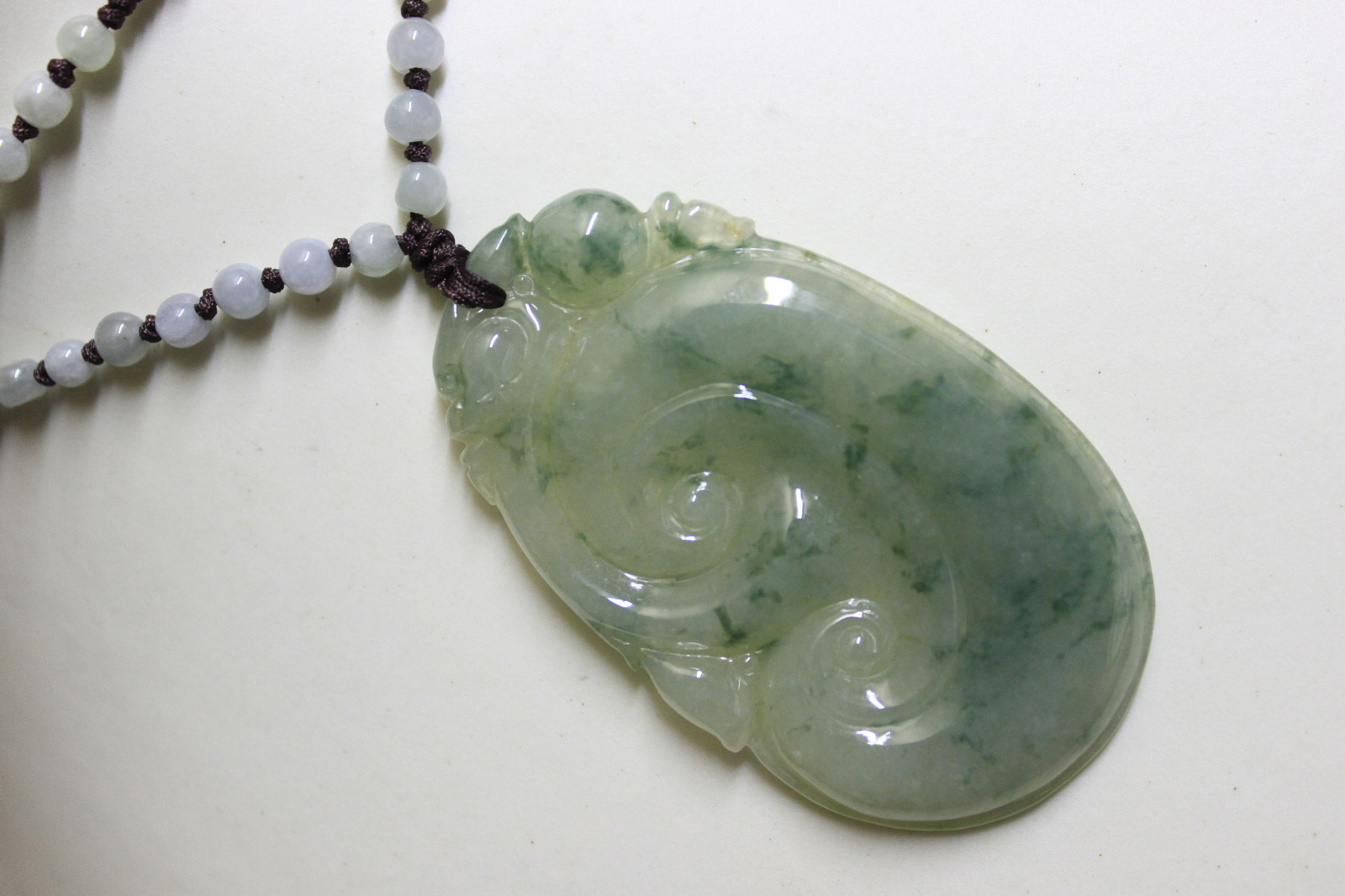 CERTIFIED Grade A Natural Jade Icy Green Jadeite Ruyi Pendant RARE #P1065