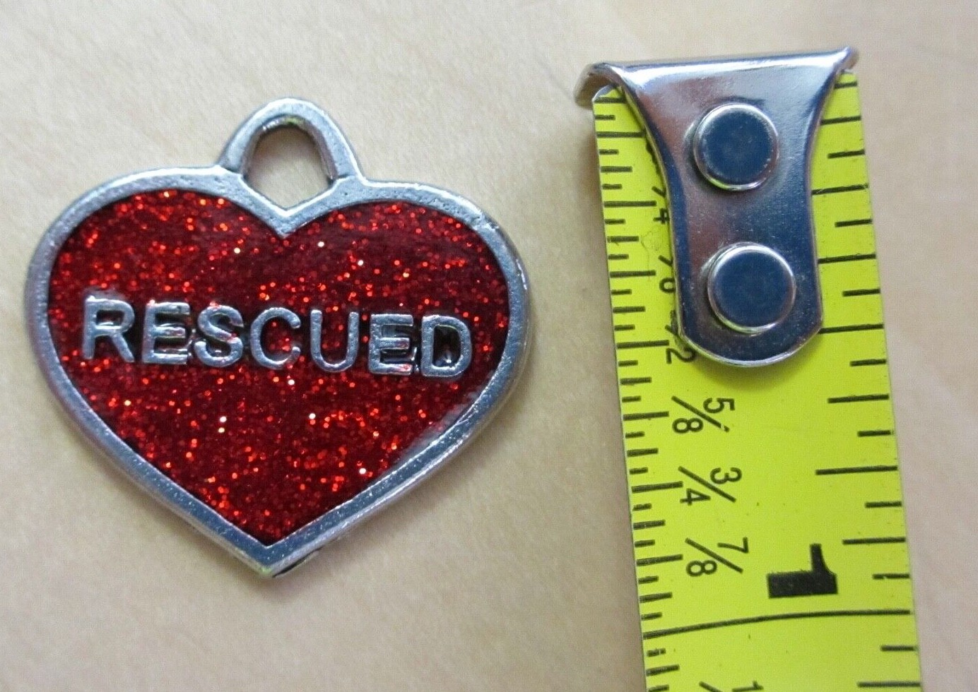 mini 1″ charm RESCUED pet dog cat red glitter enameled heart rescue sparkly retr