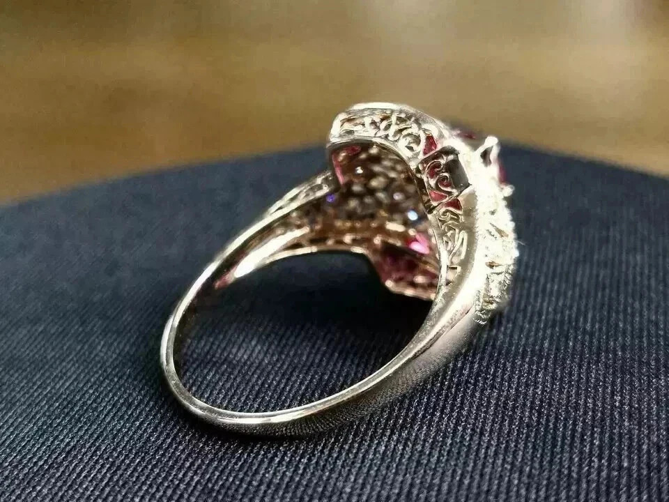 Stunning Art Deco Style Round Cut Lab Created Diamond 925 Silver Birthday Ring