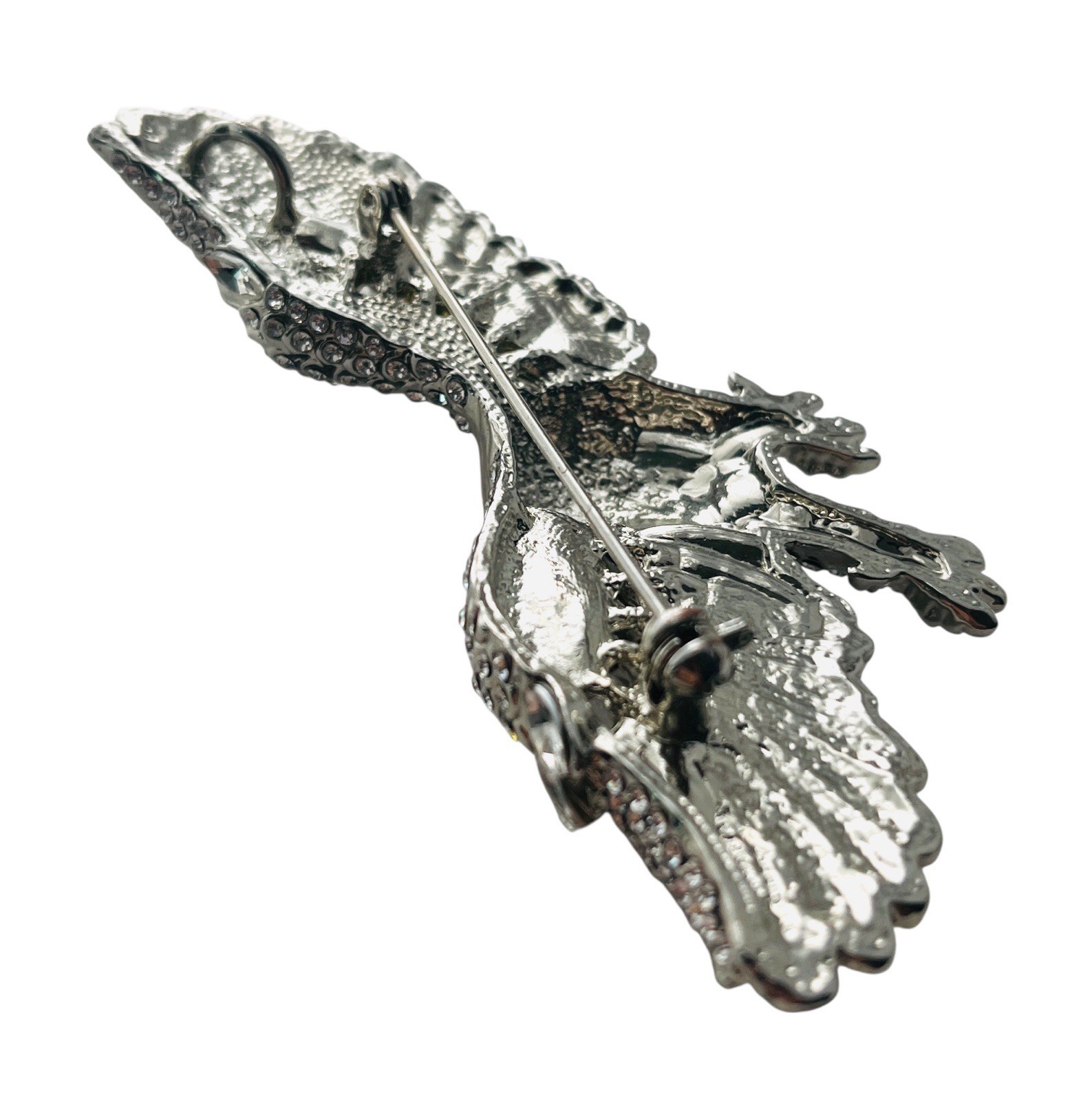 Vintage 80’s Chunky Glass Rhinestone Figural Eagle Brooch Pendant Military Style