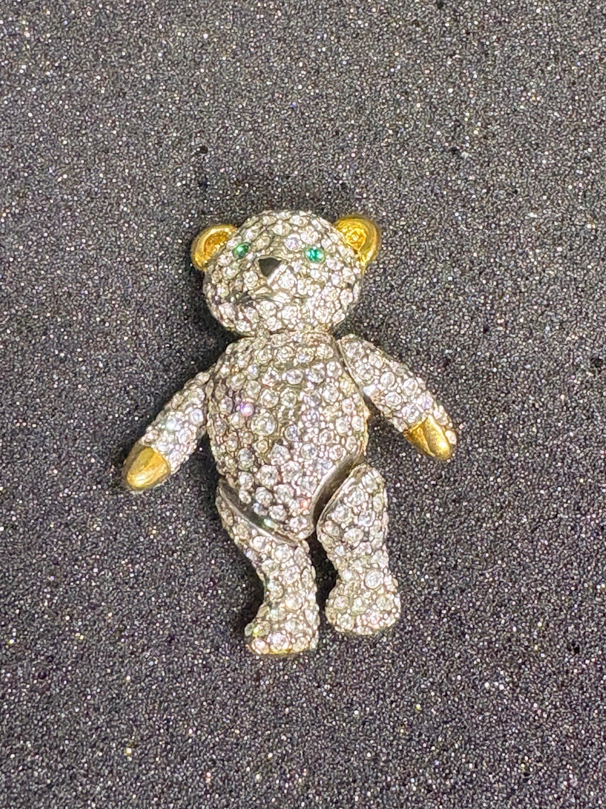 Vintage Swarovski Crystal Teddy Bear Brooch Articulated Pave Figural 1.5″ Pin
