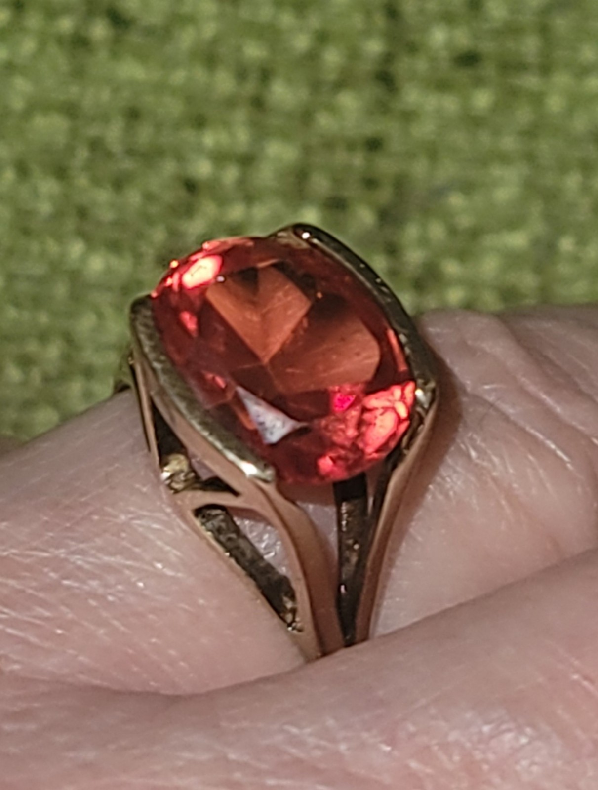 Vintage Mid-Century 14K Vivid Reddish-Orange Sapphire, Approx. 6.00 Carats