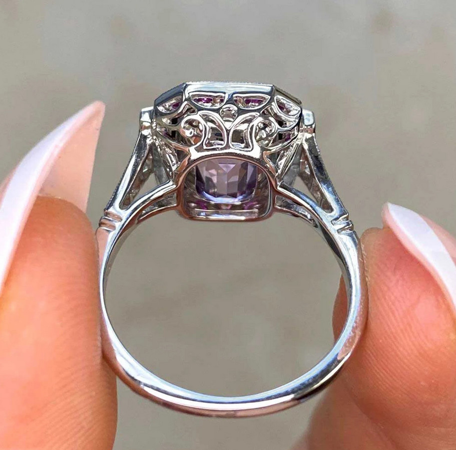 4.0Ct Emerald Cut Lab-Created Diamond & Ruby Halo Engagement Ring In 925 Silver