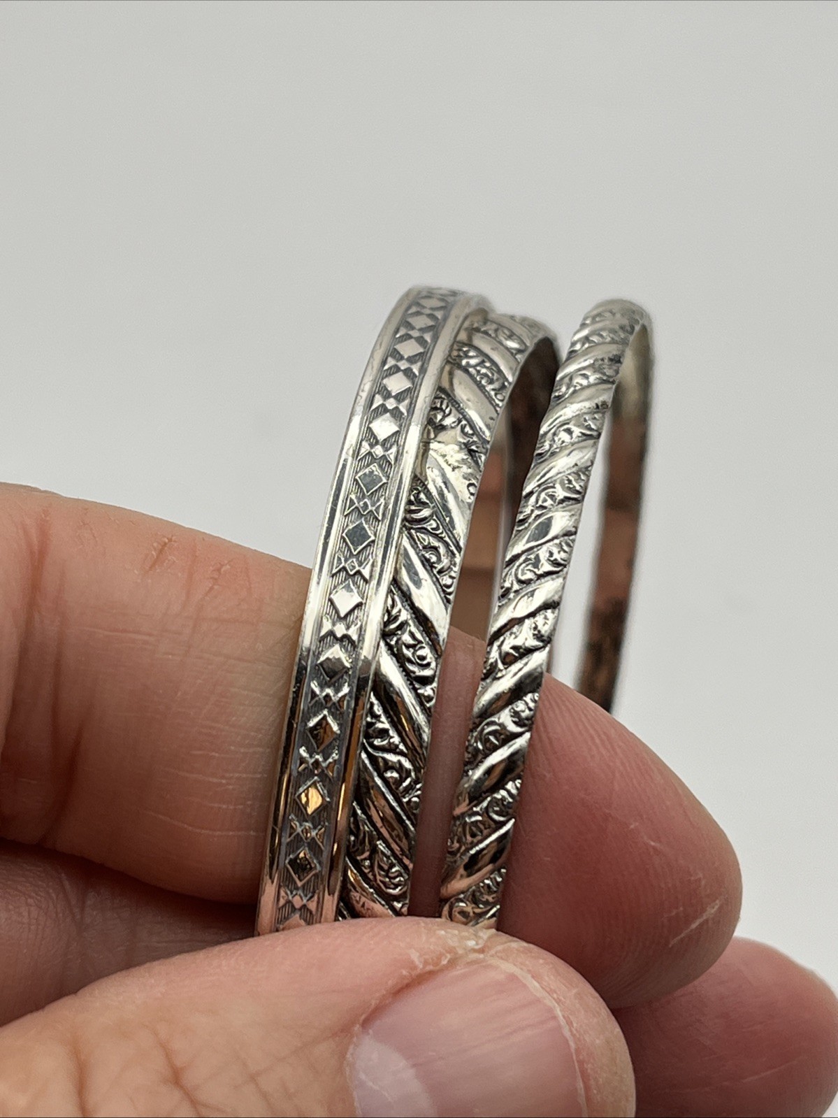 3 Vintage DANECRAFT Sterling Silver Bangle Bracelets -2.5″ Diam 34.1 Grams