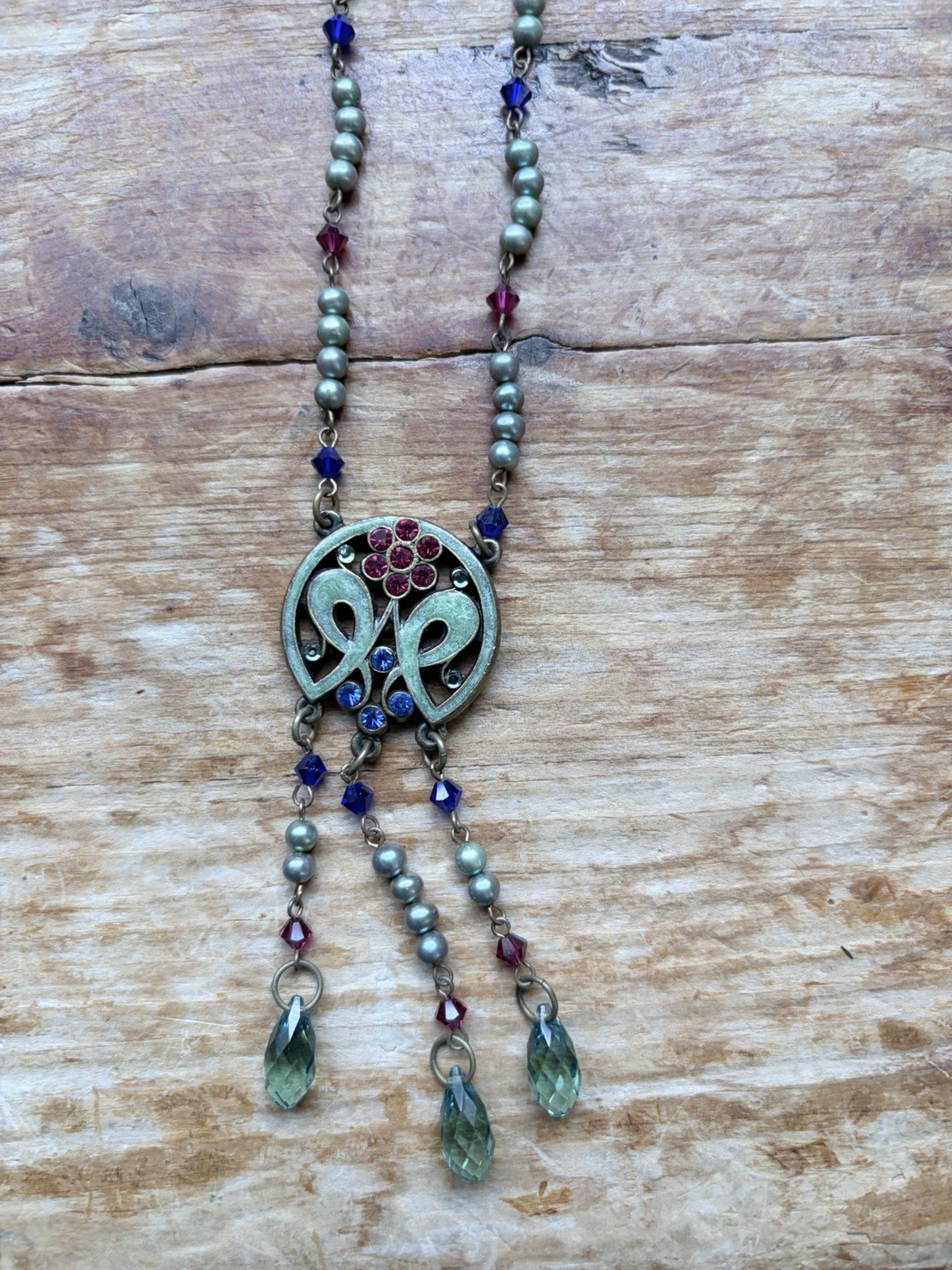 Anne Koplik Designs Vintage Style Crystal Art Nouveau Necklace Signed