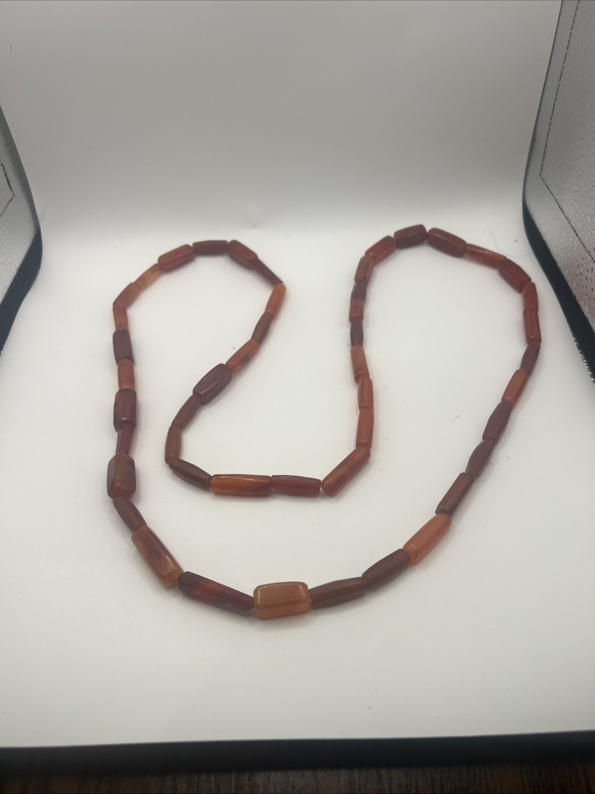 ANTQ AFRICAN CARNELIAN AGATE BEADS 20” LONG HAND CARVED NECKLACE
