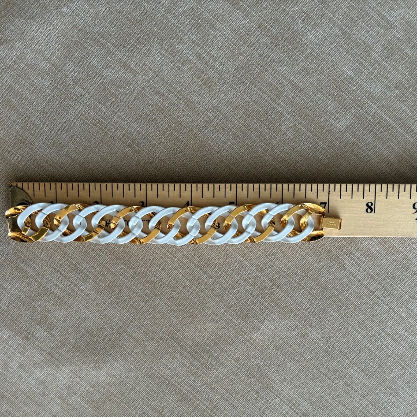 Napier Necklace Bracelet Set White Enamel & Gold Plated Chain Link Statement