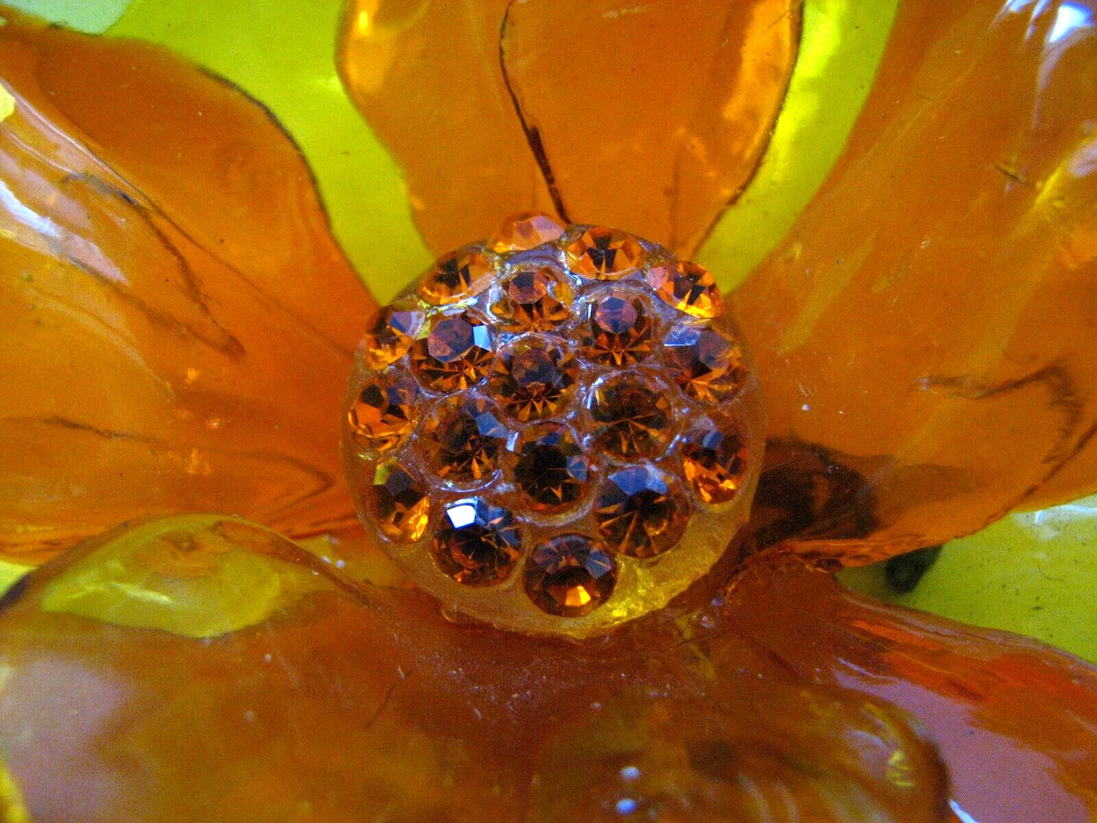 Gorgeous Vintage 1960s Massive Rhinestone Vibrant Orange Yellow Acetate Brooch