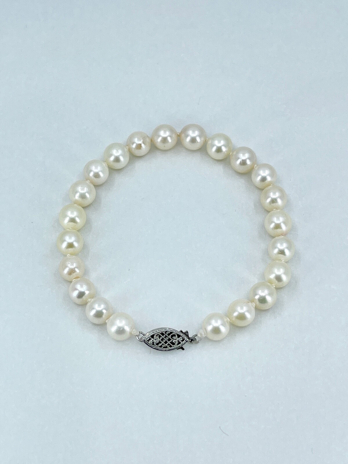 Vintage 7-7.50 Japanese Akoya Cultured Saltwater Pearl Bracelet Sterling Silver