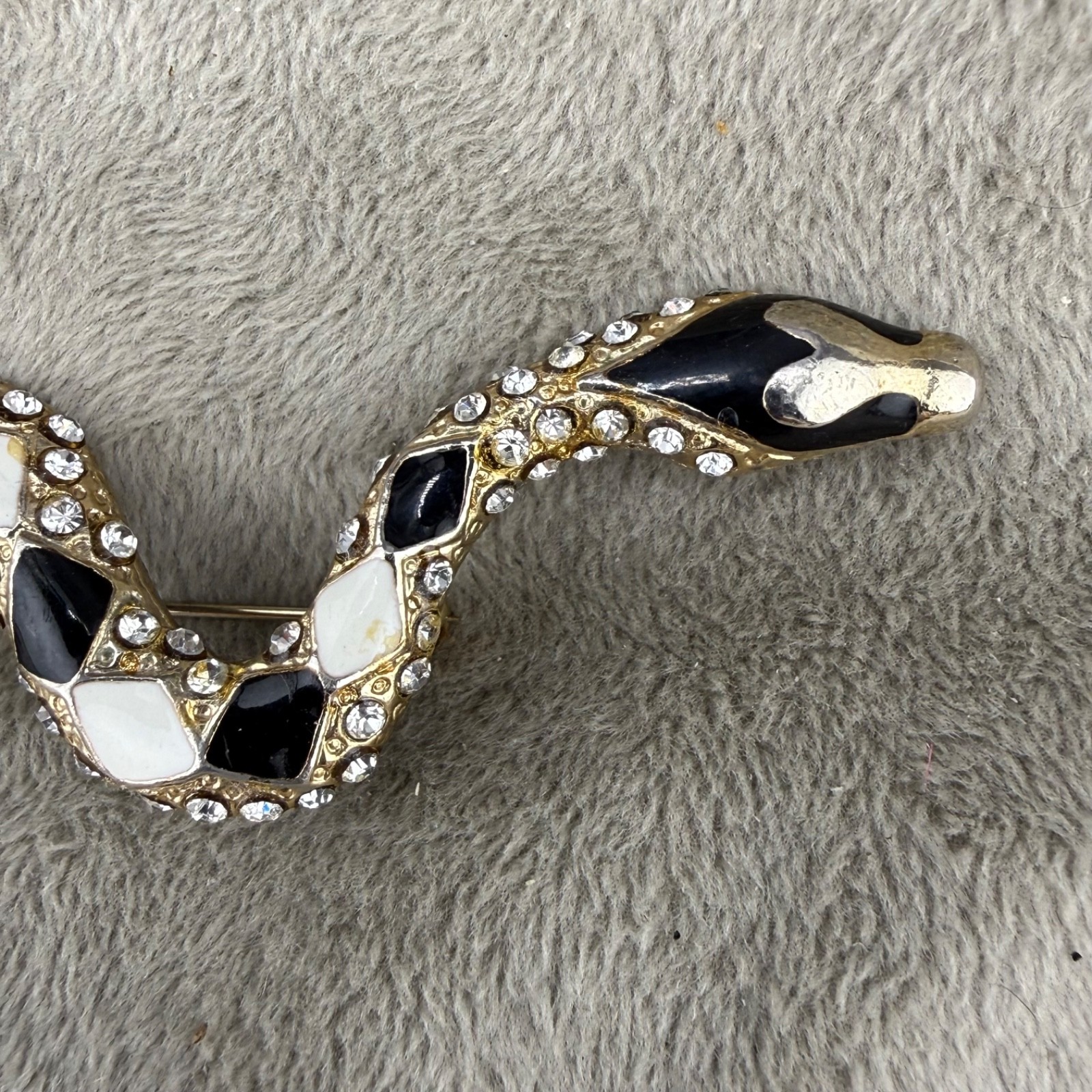 Vintage Snake Brooch Rhinestone Enamel Gold Tone