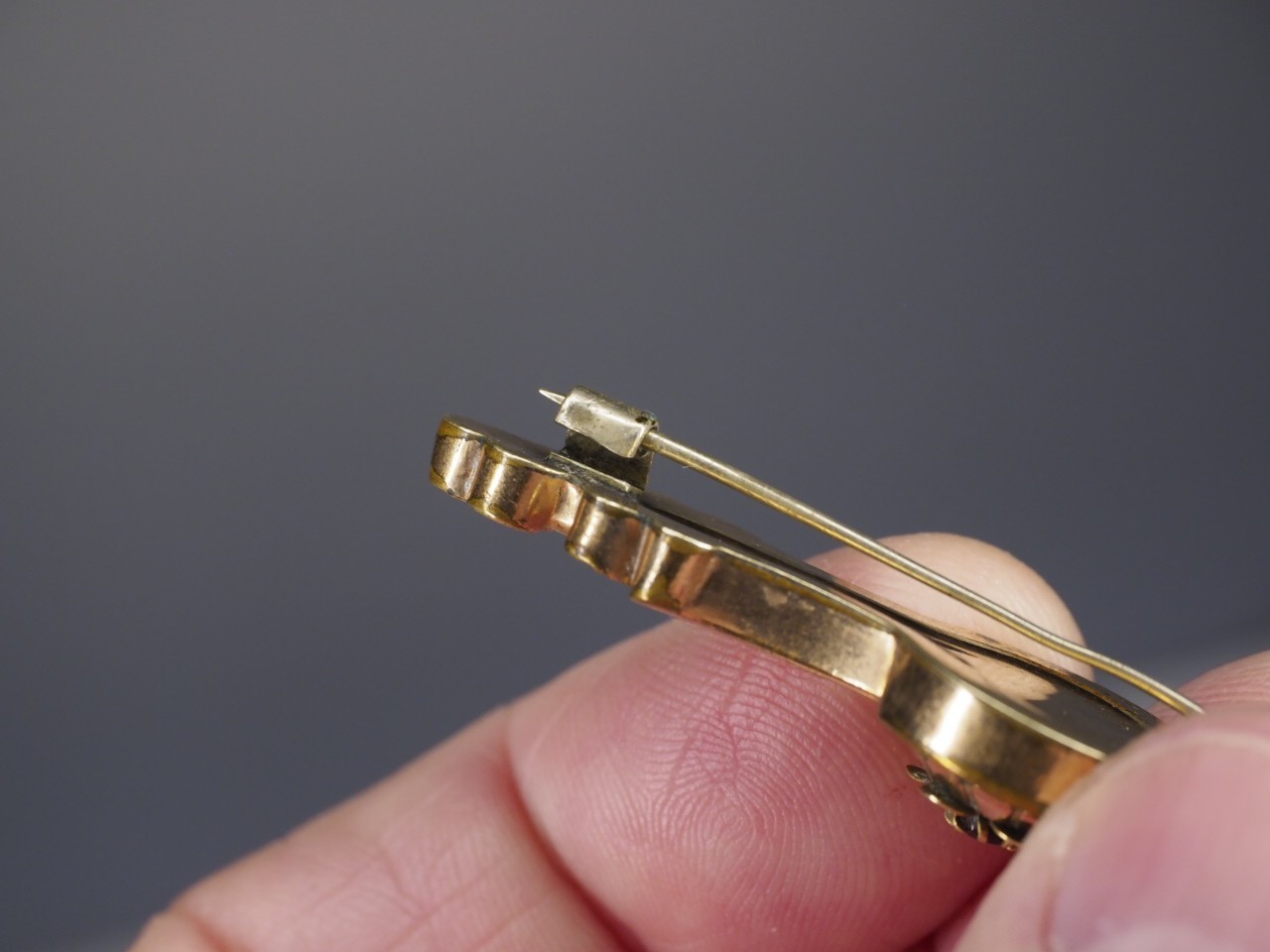 Antique brooch pin hollow rolled gold tube hinge C-clasp jewelry red stone