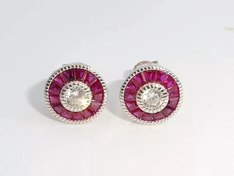 Art Deco Style Lab Created Diamond Wedding Anniversary 14K White Gold FN Earring
