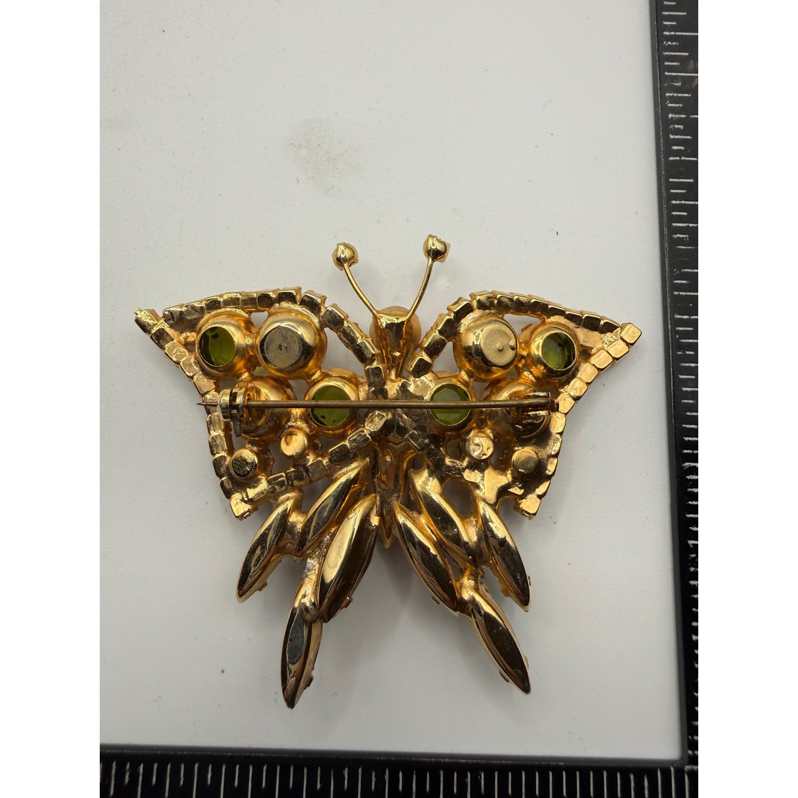 Vintage Juliana Delizza & Elster D&E Butterfly Brooch Green Amber Topaz Pin