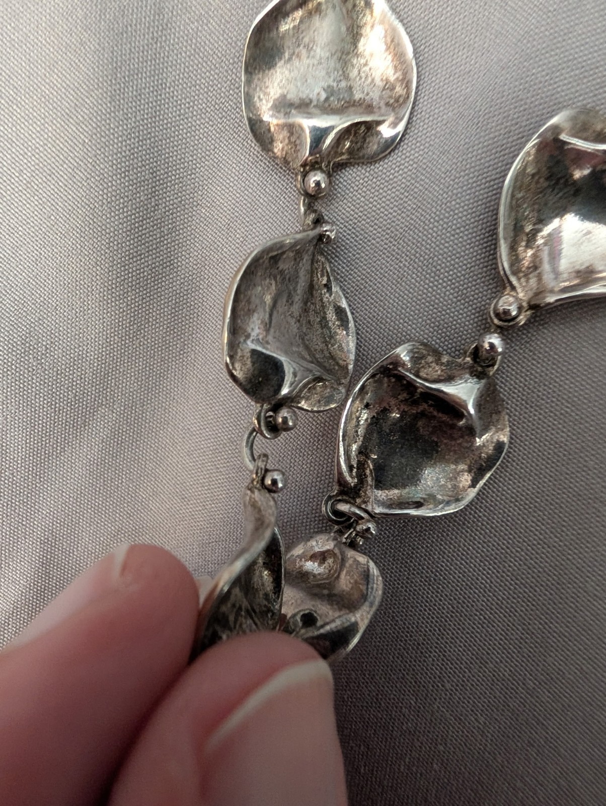 Vintage Anne Dick Sterling Silver 925 Disc Necklace w Hook Clasp – 18″